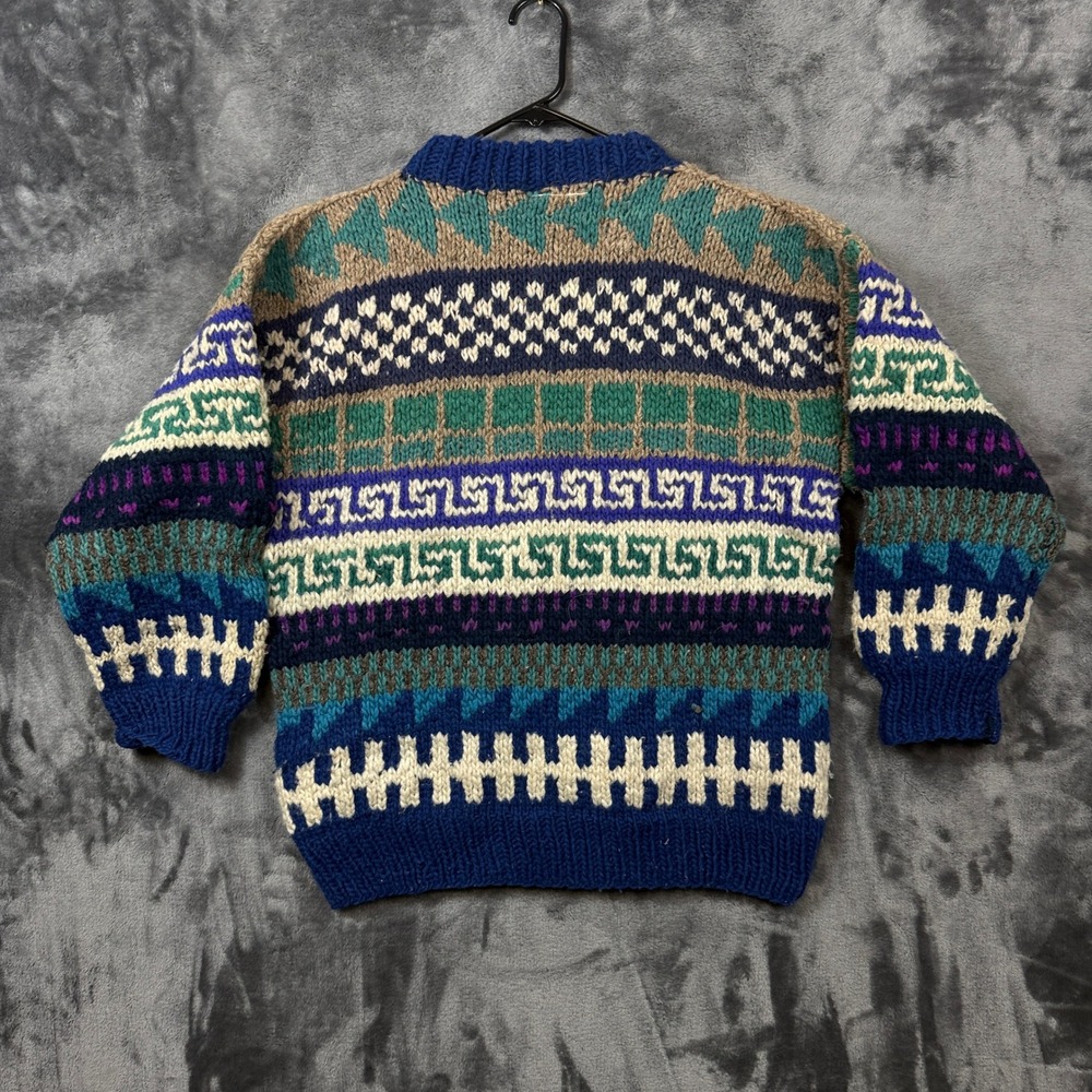 Country Life Sweater Mens L Multi-Color Hand Knit Wool Geometric Fair Isle 8485 - Picture 6 of 7